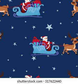 Seamless christmas pattern with Santa Claus and deer. Festive wrapper and wallpaper