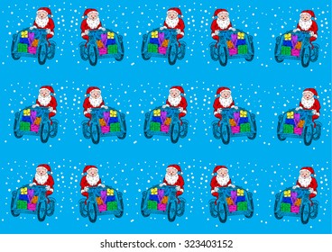 seamless Christmas pattern Santa  Claus with pedicab