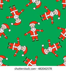 Seamless Christmas pattern with Santa Claus and stars on polka dot background. Xmas background. Winter holidays texture.
