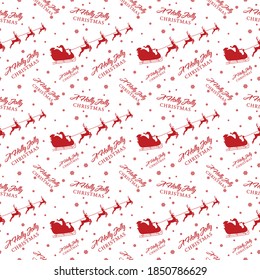 Seamless Christmas Pattern with Santa. Hand Draw Lettering on White Background. Eps 10