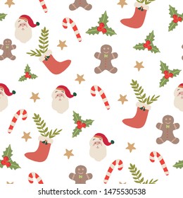 Seamless Christmas pattern Santa holliday xmas. Vector illustration. - Vector