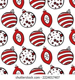 Seamless christmas pattern.  Scandinavian folk decor - deer, snow flake and tree. Nordic ornament. White pixel image with red and green background. Raster jpg file.