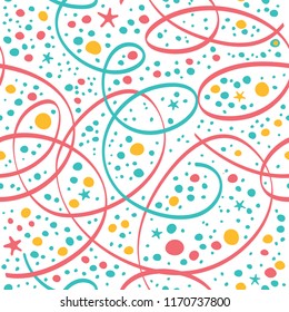 Seamless Christmas pattern with serpentine and confetti.
