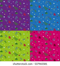 Seamless Christmas pattern set. Vector. Blue, velvet, green. Perfect for textile and wrapping paper.