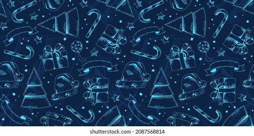 seamless Christmas pattern and shining illustrations sketches by hand. template for Christmas or New Year's design
