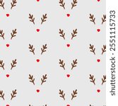 Seamless Christmas pattern showcasing reindeer antlers, red noses on a gray background