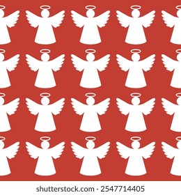 Patrón de Navidad sin fisuras, siluetas de ángeles, trompetas, copos de nieve, estrellas, Vector Ilustración de stock