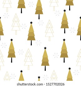 Seamless Christmas pattern with simple Christmas trees,snowflakes