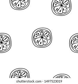 Seamless christmas pattern. Sketch of orange slices. Hand drawn vector illustration. Festive design