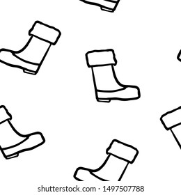 Seamless christmas pattern. Sketch Santa's boots. Hand drawn vector illustration. Festive design