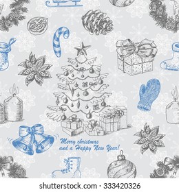 Seamless Christmas pattern in sketch style. Vector illustration for your design