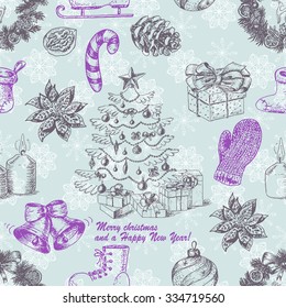 Seamless Christmas pattern in sketch style. Vector illustration for your design