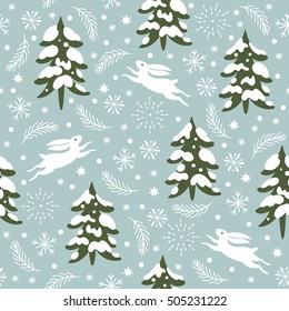 seamless Christmas pattern, snow covered trees
