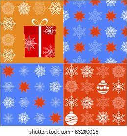 Seamless christmas pattern with snowflakes, balls and gifts. vector.