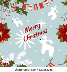 Seamless Christmas pattern with snowflakes and deer