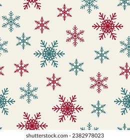 Seamless christmas pattern snowflakes. Design texture winter season for prints.  Retro repeat snow flakes for for christmas banner wrapping . 