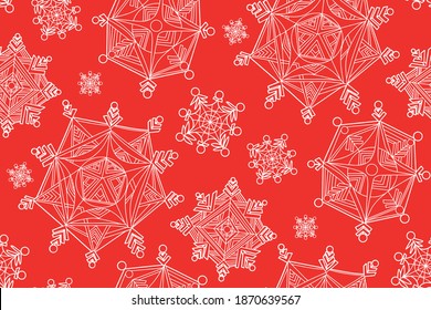 Seamless Christmas pattern with snowflakes on a red background. Vector illustration