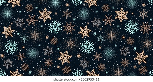 Seamless Christmas pattern with snowflakes on a dark background. Winter vector illustration.