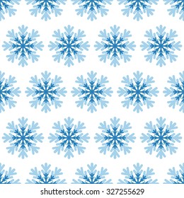 Seamless Christmas pattern of snowflakes on white background. New year holidays gift paper print. Vector illustration.
