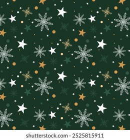 Seamless Christmas pattern with Snowflakes and stars. Suitable for wrapping paper, fabric, background