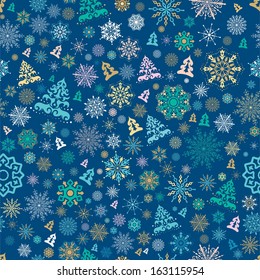 Seamless christmas pattern | Snowflakes and christmas trees background for gift wrap