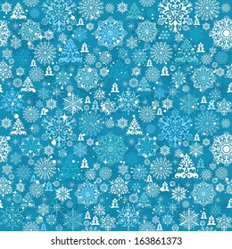 Seamless Christmas Pattern | Snowflakes And Christmas Trees Background For Gift Wrap