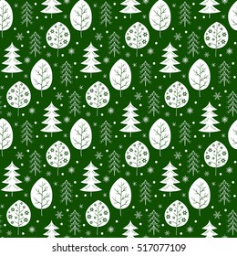 Seamless christmas pattern with snowflakes and trees for your design.