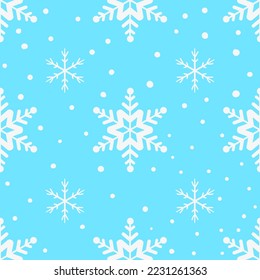 Nahtloses Weihnachtsmuster mit Schneeflocken zum Verpacken von Papier, Stoffen und Postkarten. Vektorgrafik im Flachstil.