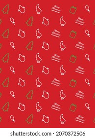 Seamless Christmas pattern with snowman,christmas bells,gift boxes,christmas tree.Red background . Abstract  backgrounds design. Vector illustration.Merry Christmas Corporate Holiday cards 