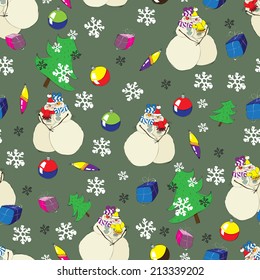 Seamless Christmas pattern with snowmen
