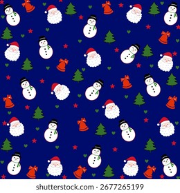 Padrão de Natal perfeito com bonecos de neve. Plano de fundo de vetor plano para convites, embrulho de presente.