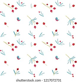 Seamless Christmas pattern with spruce branches berries . Vector illustration.