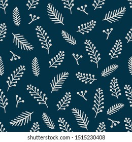 Seamless christmas pattern with spruce branches, berries. Vector new year seamless pattern. Fir spruce and berries seamless pattern for christmas packaging, textiles, fabric wallpaper illustration.