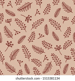Seamless christmas pattern with spruce branches, berries. Vector new year seamless pattern. Fir spruce and berries seamless pattern for christmas packaging, textiles, fabric wallpaper illustration.
