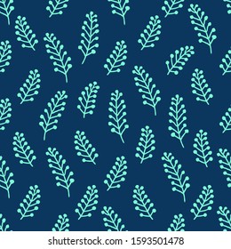 Seamless christmas pattern with spruce branches, berries. Vector new year seamless pattern. Fir spruce and berries seamless pattern for christmas packaging, textiles, fabric wallpaper illustration.