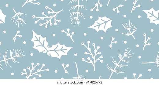 seamless christmas pattern spruce holly leaves berry leaf background