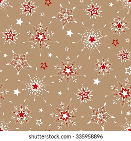 Seamless Christmas pattern with stars red and white color.