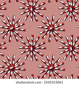Seamless Christmas pattern, straw for juice, snowflake, vector