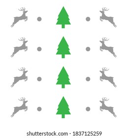 Nahtloses Weihnachtsmuster. Stilvolle Weihnachtswilde, Schneeflocken, Wald, Bäume

