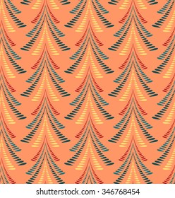 Seamless Christmas pattern. Stylized ornament of trees, firs on dark blue background. Twist silhouettes with laurel leaves. Winter, New Year, nature theme texture. Blue colors. Vector 