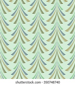 Seamless Christmas pattern. Stylized ornament of trees, firs on light gray background. Twist silhouettes with laurel leaves. Winter, New Year, nature theme texture. Vector