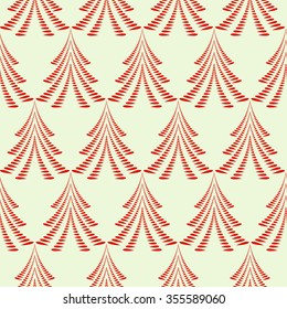 Seamless Christmas pattern. Stylized ornament of trees, firs on yellow background. Twist silhouettes with laurel leaves. Winter, New Year, nature theme texture. Vector