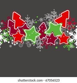 Patrón de navidad sin foco con estrellas y árboles estilizados