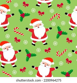 seamless christmas pattern template in cartoon style with christmas candies, gifts, holly leaves and bells. for wrapping paper, textile, themed decor