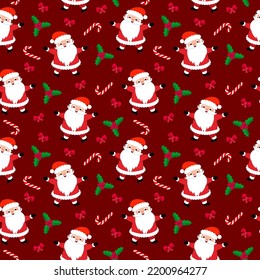 seamless christmas pattern template in cartoon style with christmas candies, gifts, holly leaves and bells. for wrapping paper, textile, themed decor