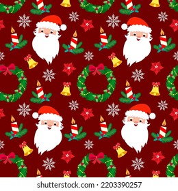 seamless christmas pattern template in cartoon style with christmas candies, gifts, holly leaves and bells. for wrapping paper, textile, themed decor