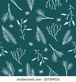Seamless Christmas pattern. Tile vector background. Botanical winter wallpaper. Wrapping paper texture.