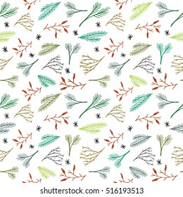 Seamless Christmas pattern. Tile vector background. Botanical winter wallpaper. Wrapping paper texture. Repeating floral backdrop