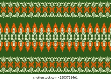 Ein nahtloses Weihnachtsmuster, traditionelle Dekorationen im Vintage-Stil, ethnischer Stil, Damast-Muster, thailändisches Muster, traditionelles ethnisches, florales, Stoffmuster für Textilien, Tapeten, Kleidung, Sarong, Batik