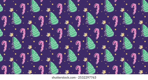 Seamless christmas pattern with tree and candy